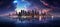 Urban Nightscape: City Skyline Aglow with Lights and Starry Splendor