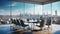 Urban Oasis: Modern Minimalist Conference Room with Breathtaking Cityscape View