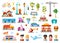 Urban objects vector illustrative icon set with infographic elements