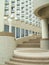 Urban outdoor view. stairway. street lamp. balconies.