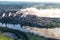 Urban panorama aerial view. Smokesting pipes of the metallurgical plant