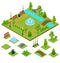 Urban Park and Part Set Isometric View. Vector