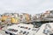 Urban port and car parking in town Malpica