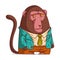 An Urban Primate, isolated vector illustration. Cartoon picture of a Japanese macaque wearing a suit. Drawn animal sticker