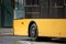 Urban public transport, yellow trolleybus. City Infrastructure