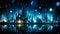 Urban Radiance City Lights White and Laser Blue Abstract Pattern