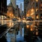 Urban Reflections: The Modern Architecture Captured in a Puddle