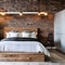 Urban Rustic: A loft bedroom with exposed brick walls, a reclaimed wood headboard, and industrial pendant lights, striking the p