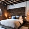 Urban Rustic: A loft bedroom with exposed brick walls, a reclaimed wood headboard, and industrial pendant lights, striking the p