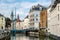 Urban scene, riverside in the city of Ghent, Belgium