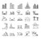 Urban Scenery Elements Black Thin Line Icon Set. Vector