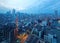 Urban skyline of vibrant Macao City at dusk, with the famous landmarks