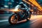 Urban speed Motorcycle on the road with dynamic light trails