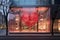 Urban store glass facade storefront decorated with heart designs, for Valentine& x27;s Day