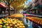 An Urban Street Inundated with a Vibrant Endless Array of Fruits, Covering the Asphalt in a Tapestry