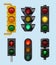 Urban traffic lights. Signs for city vehicles lighting objects for road cross direction vector realistic set