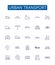 Urban transport line icons signs set. Design collection of City, Transit, Walk, Cycle, Streetcar, Subway, Bus