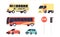 Urban transport set with vehicles, cars, street light, school bus, cargo truck van