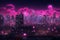 Urban Vigilance City skyline lit up in pink