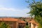 Urbino, Italy - August 9, 2017: the old city. roofs of houses under red tiles. view from above.