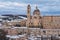 Urbino at winter sunset with snow