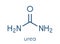 Urea carbamide molecule. Used in cosmetics, fertilizer; present in urine. Skeletal formula.