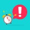 Urgency time to action important reminder caution exclamation message with alarm clock ringing with bubble speech vector