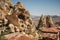 Urgup village landscape with old cave houses, Cappadocia