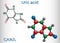 Uric acid molecule. It is heterocyclic compound, crystalline product of protein metabolism, found in the blood and urine