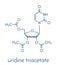 Uridine triacetate drug molecule. Used as antidote to treat chemotherapy overdoses. Skeletal formula.