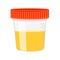 Urinalysis. Urine sample in plastic container. Laboratory examination and diagnostics concept. Vector cartoon