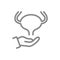 Urinary bladder on hand line icon. Human treatment, disease prevention symbol