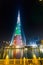 Urj Khalifa Tower floodlit in the white, green and red colours