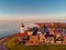 Urk Flevoland Netherlands, harbor with lighthouse on a bright summer in the Netherlands at the historical village of Urk