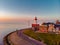 Urk Flevoland Netherlands, harbor with lighthouse on a bright summer in the Netherlands at the historical village of Urk