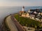 Urk Flevoland Netherlands, harbor with lighthouse on a bright summer in the Netherlands at the historical village of Urk