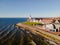 Urk lighthouse with old harbor during sunset, Urk is a small village by the lake Ijsselmeer in the Netherlands Flevoland