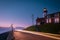 Urk Netherlands, lighthouse of Urk on a bright summer day with no people by the lake ijsselmeer