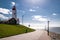 Urk Netherlands, lighthouse of Urk on a bright summer day with no people by the lake ijsselmeer