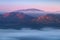 Urkiola and Gorbea mountains with fog at morning