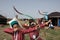 urkish children in costumes of ancient Ottoman Empire archer soldiers