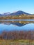 Urkulu urtegia. Urkulu Reservoir, Larrino Church and Mount Anboto in the background, Euskadi