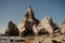 Ursa Beach Sea stack, Portugal. Atlantic Ocean Foamy waves rolling to rocks. Holiday vacation landscape scene