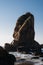 Ursa Beach Sea stack, Portugal. Atlantic Ocean Foamy waves rolling to rocks. Holiday vacation landscape scene