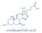 Ursodiol ursodeoxycholic acid, UDCA gallstone treatment drug molecule. Skeletal formula.