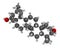 Ursolic acid molecule. Triterpenoid present in fruit peels. 3D rendering. Atoms are represented as spheres with conventional color