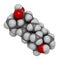 Ursolic acid molecule. Triterpenoid present in fruit peels. 3D rendering. Atoms are represented as spheres with conventional color
