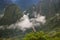 Urubamba River with morning fog near Machu Picchu in Peru