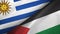 Uruguay and Palestine two flags textile cloth, fabric texture