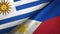 Uruguay and Philippines two flags textile cloth, fabric texture